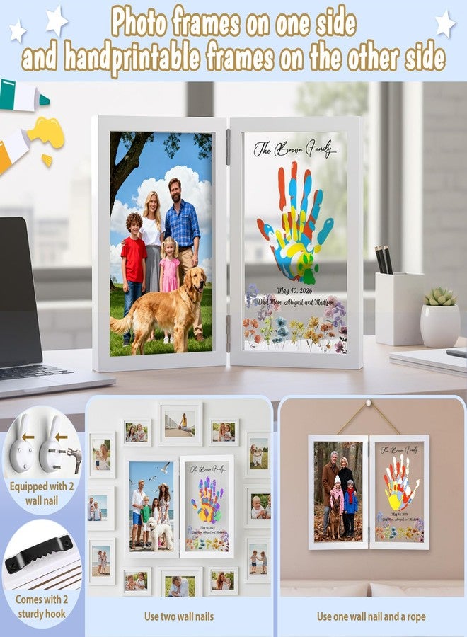 OurWarm Family Handprint Kit for 4, DIY Baby Hand and Footprint Kit Wood Frame with Color Palette, Family Gifts with 50pc Stickers & 12 Non-Toxic Baby Safe Paint for New Parents, Newborn, Father's Day - Image 4